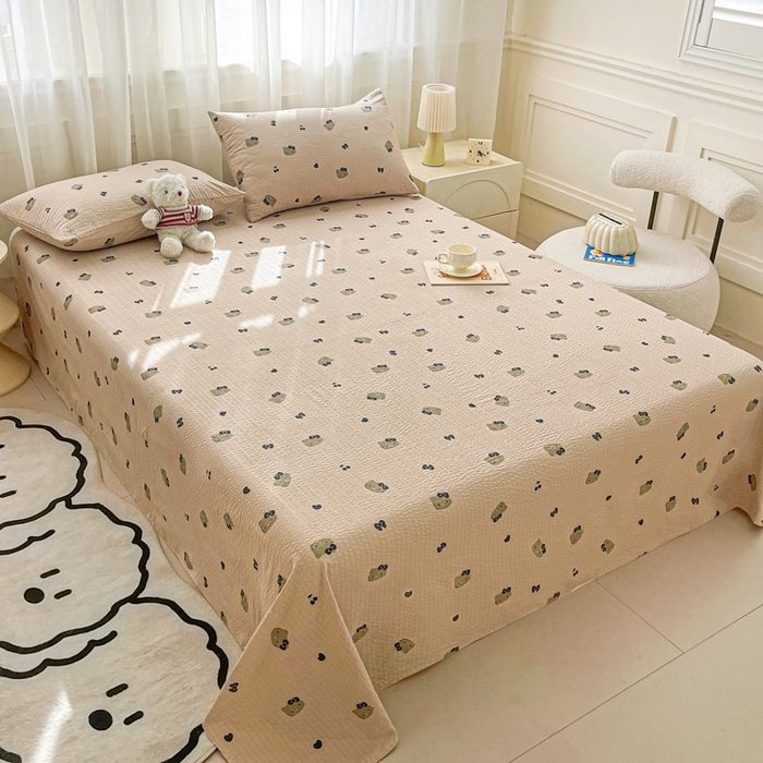 91家纺网 家纺一手货源 找家纺 几禾 2026新款高克重泡芙纱~印花款（单床单）-110g CD-咖啡小猫