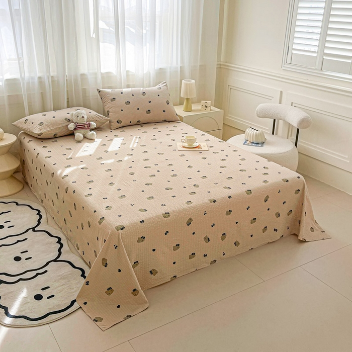 91家纺网 家纺一手货源 找家纺 几禾 2026新款高克重泡芙纱~印花款（单床单）-110g CD-咖啡小猫