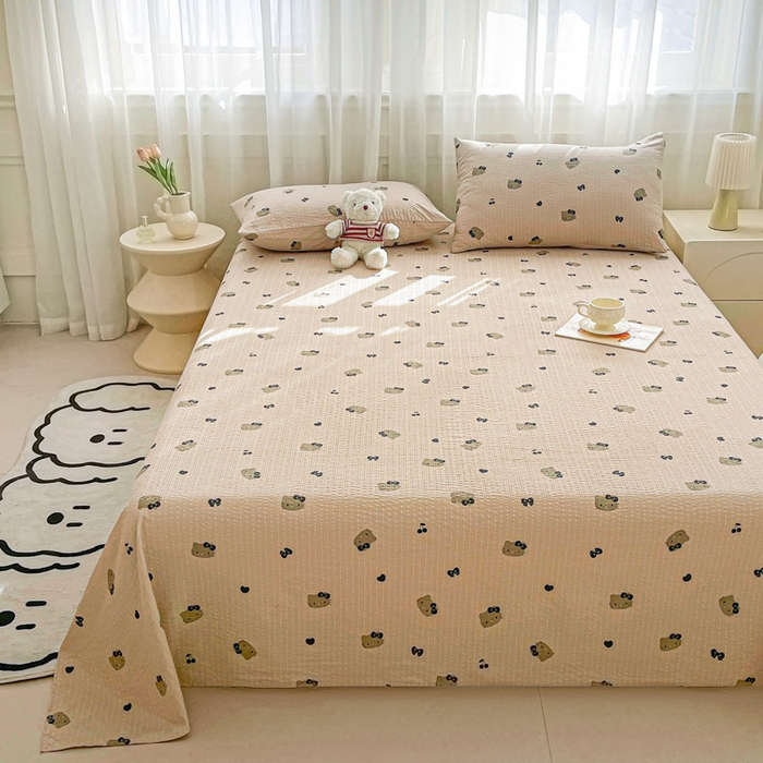 91家纺网 家纺一手货源 找家纺 几禾 2026新款高克重泡芙纱~印花款（单床单）-110g CD-咖啡小猫