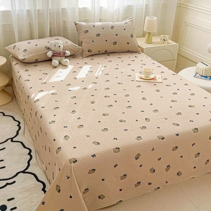 91家纺网 家纺一手货源 找家纺 几禾 2026新款高克重泡芙纱~印花款（单床单）-110g CD-咖啡小猫