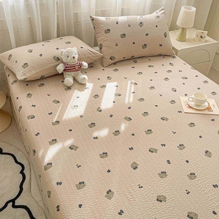 91家纺网 家纺一手货源 找家纺 几禾 2026新款高克重泡芙纱~印花款（单床单）-110g CD-咖啡小猫