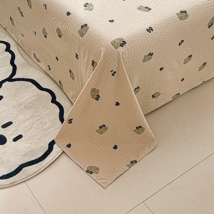 91家纺网 家纺一手货源 找家纺 几禾 2026新款高克重泡芙纱~印花款（单床单）-110g CD-咖啡小猫