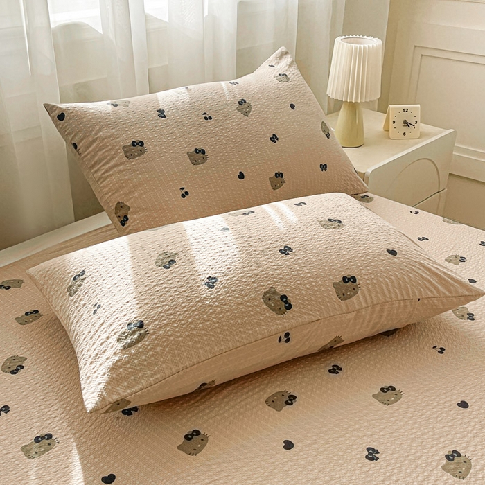 91家纺网 家纺一手货源 找家纺 几禾 2026新款高克重泡芙纱~印花款（单床单）-110g CD-咖啡小猫