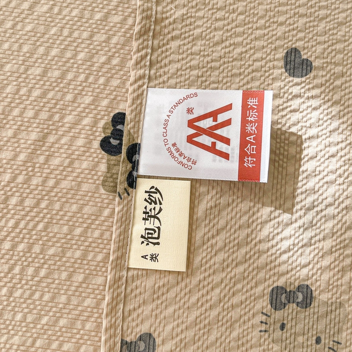 91家纺网 家纺一手货源 找家纺 几禾 2026新款高克重泡芙纱~印花款（单床单）-110g CD-咖啡小猫