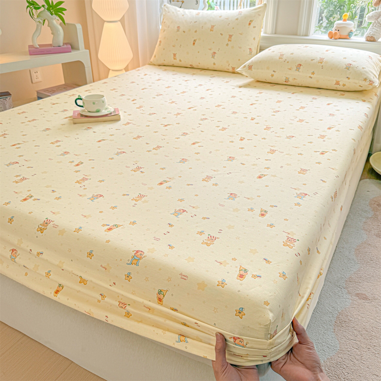 91家纺网 家纺一手货源 找家纺 优眠坊 2026春夏新款全棉印花卡通单床笠 芝士星星仔