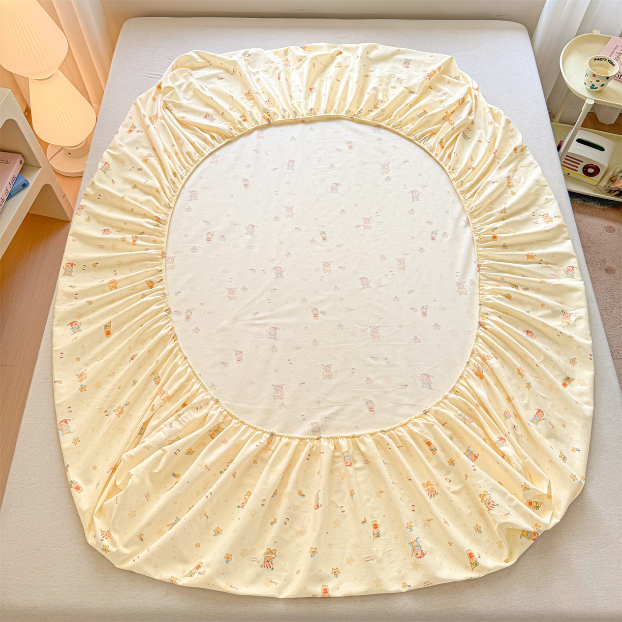 91家纺网 家纺一手货源 找家纺 优眠坊 2026春夏新款全棉印花卡通单床笠 芝士星星仔