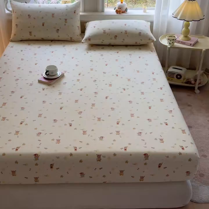 91家纺网 家纺一手货源 找家纺 优眠坊 2026春夏新款全棉印花卡通单床笠 芝士星星仔