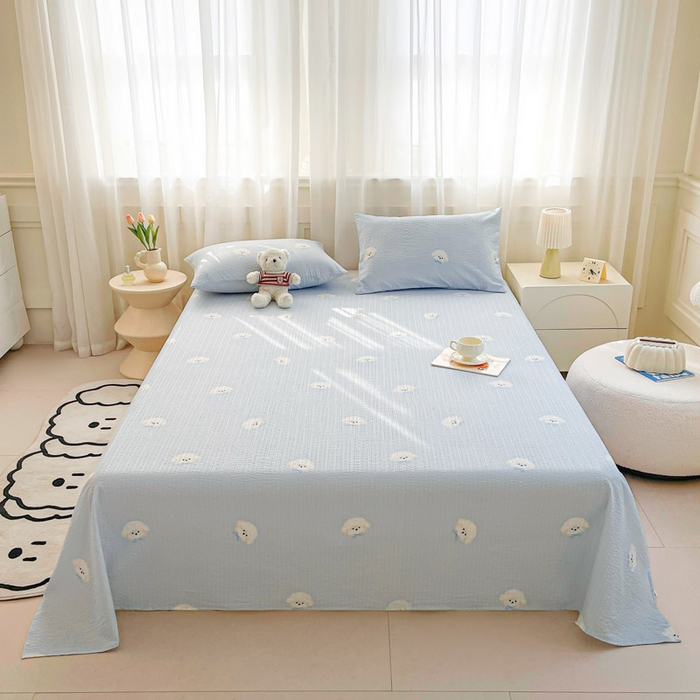 91家纺网 家纺一手货源 找家纺 几禾 2026新款高克重泡芙纱~印花款（单床单）-110g CD-蓝领结狗