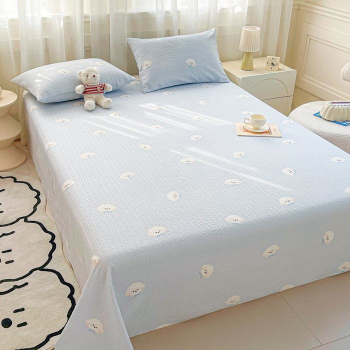 91家纺网 家纺一手货源 找家纺 几禾 2026新款高克重泡芙纱~印花款（单床单）-110g CD-蓝领结狗