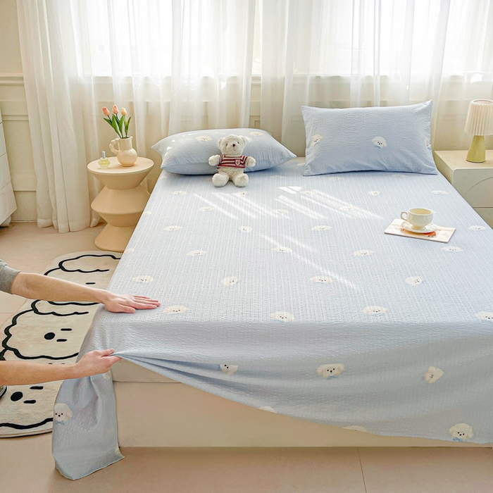 91家纺网 家纺一手货源 找家纺 几禾 2026新款高克重泡芙纱~印花款（单床单）-110g CD-蓝领结狗