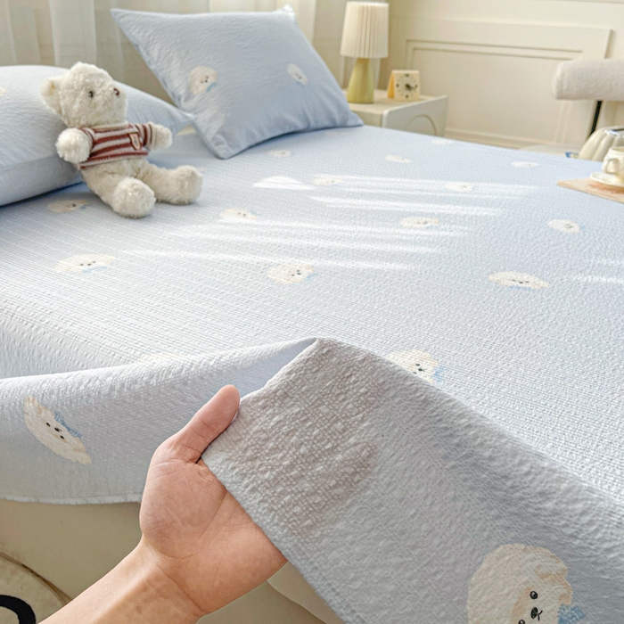 91家纺网 家纺一手货源 找家纺 几禾 2026新款高克重泡芙纱~印花款（单床单）-110g CD-蓝领结狗