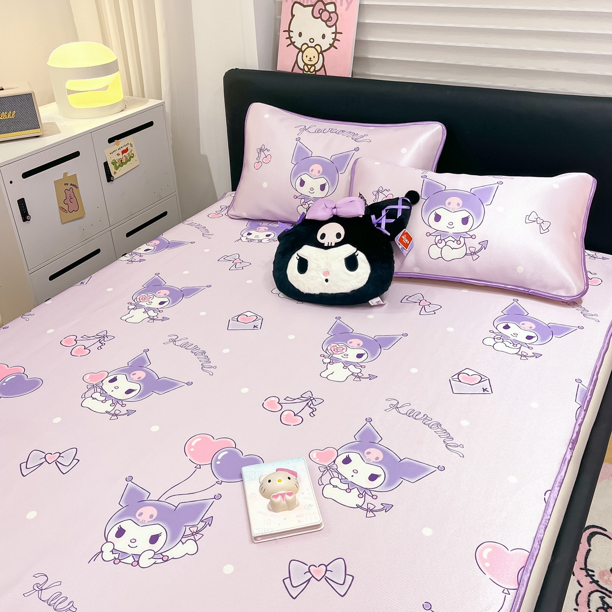 91家纺网 家纺一手货源 找家纺 暮思家居 2026新款三丽鸥正版授权数码印花A类可机洗1200D冰丝凉席三件套平铺款系列 平铺款-气球库洛米