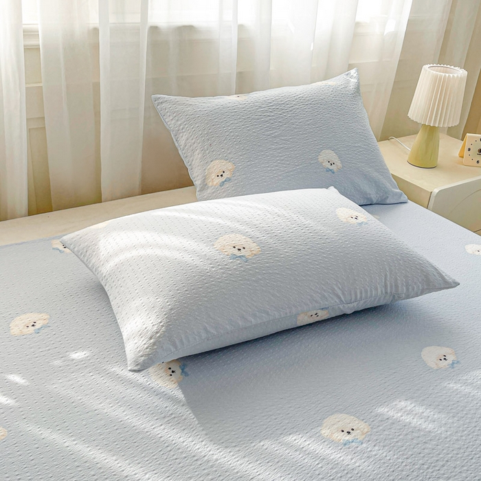 91家纺网 家纺一手货源 找家纺 几禾 2026新款高克重泡芙纱~印花款（单床单）-110g CD-蓝领结狗