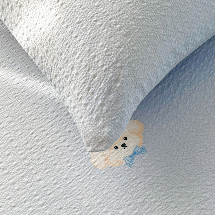 91家纺网 家纺一手货源 找家纺 几禾 2026新款高克重泡芙纱~印花款（单床单）-110g CD-蓝领结狗