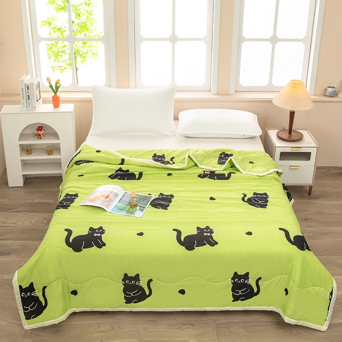 才森家纺 2026新款绗绣夏凉被宽包边夏被直播间爆款空调被福利赠品被子 黑猫