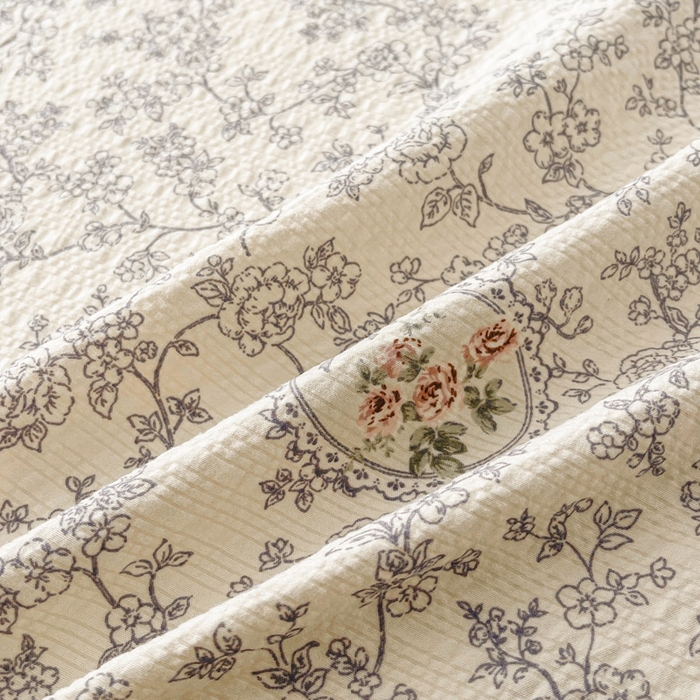 91家纺网 家纺一手货源 找家纺 几禾 2026新款高克重泡芙纱~印花款（单床单）-110g CD-蕾丝花匣