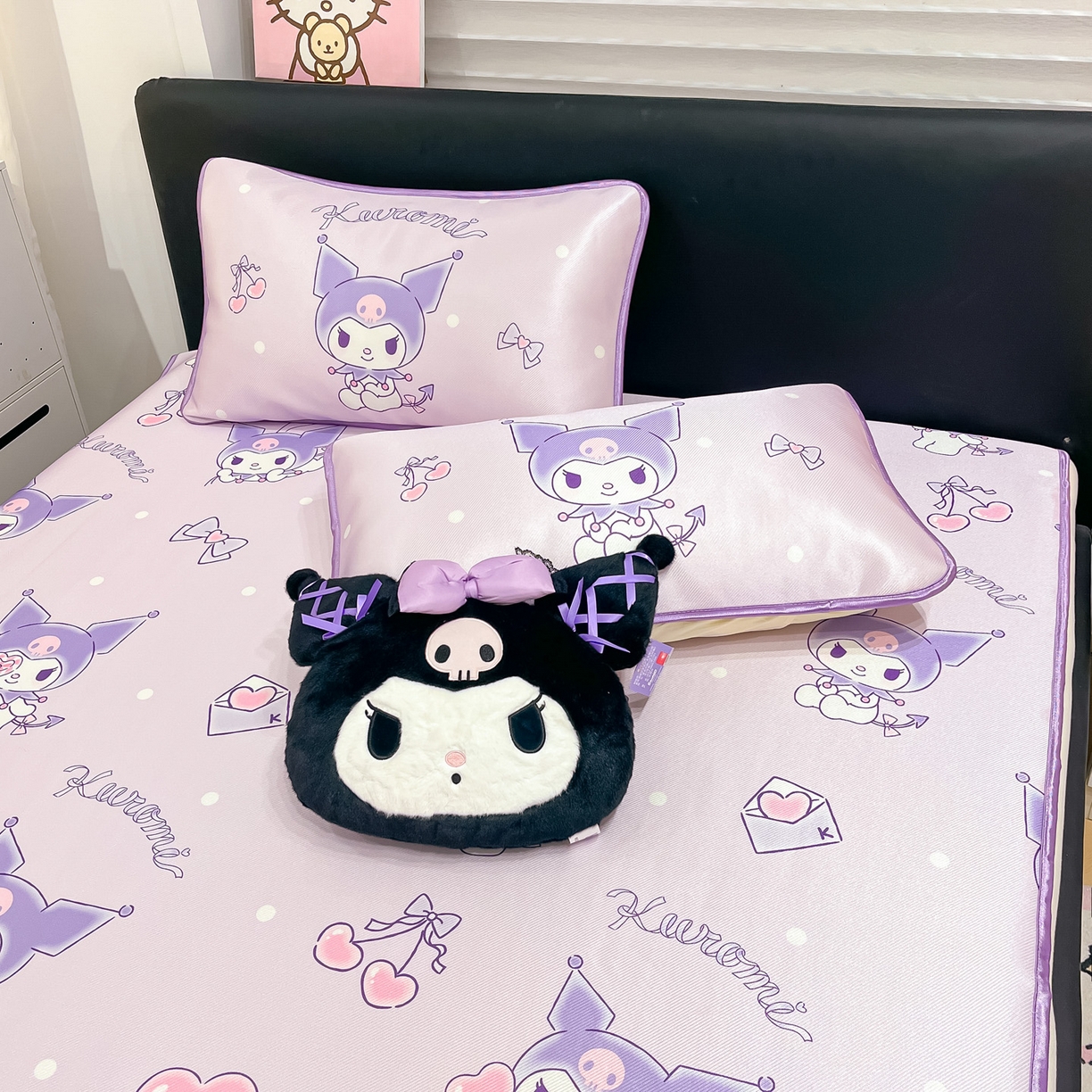 91家纺网 家纺一手货源 找家纺 暮思家居 2026新款三丽鸥正版授权数码印花A类可机洗1200D冰丝凉席三件套平铺款系列 平铺款-气球库洛米