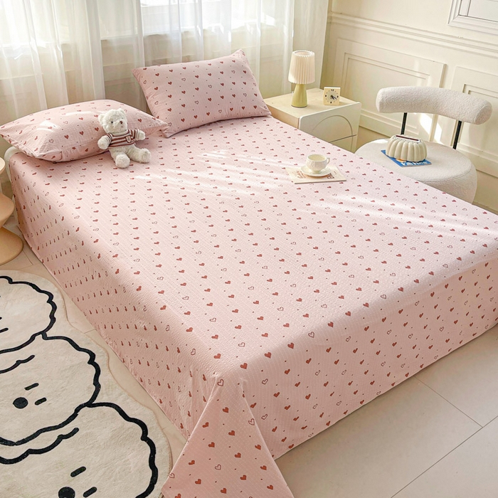 91家纺网 家纺一手货源 找家纺 几禾 2026新款高克重泡芙纱~印花款（单床单）-110g CD-朦胧粉心