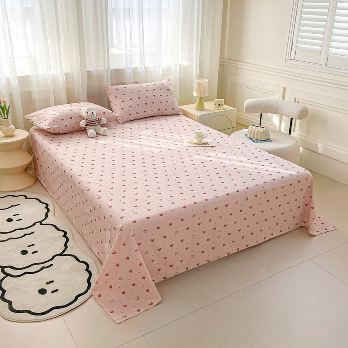 91家纺网 家纺一手货源 找家纺 几禾 2026新款高克重泡芙纱~印花款（单床单）-110g CD-朦胧粉心