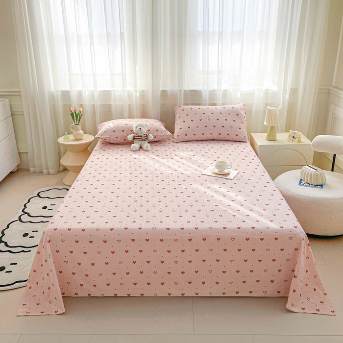 91家纺网 家纺一手货源 找家纺 几禾 2026新款高克重泡芙纱~印花款（单床单）-110g CD-朦胧粉心