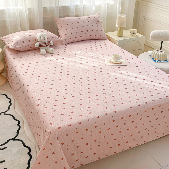 91家纺网 家纺一手货源 找家纺 几禾 2026新款高克重泡芙纱~印花款（单床单）-110g CD-朦胧粉心