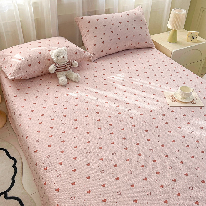 91家纺网 家纺一手货源 找家纺 几禾 2026新款高克重泡芙纱~印花款（单床单）-110g CD-朦胧粉心