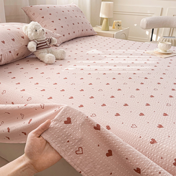 91家纺网 家纺一手货源 找家纺 几禾 2026新款高克重泡芙纱~印花款（单床单）-110g CD-朦胧粉心