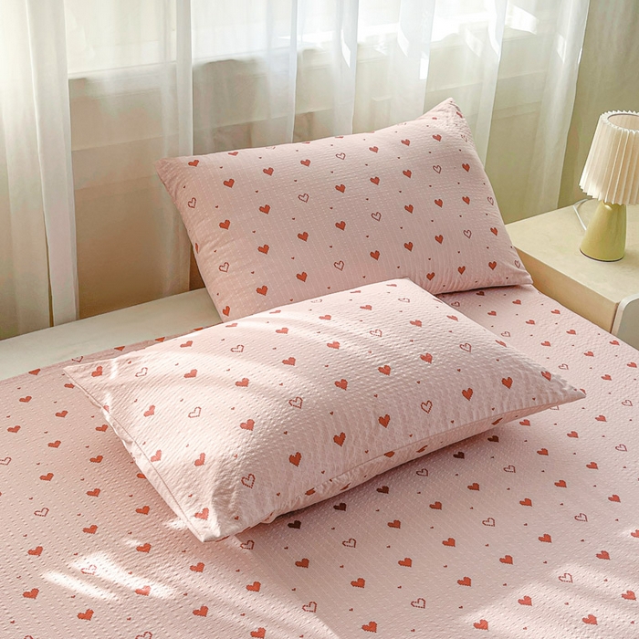 91家纺网 家纺一手货源 找家纺 几禾 2026新款高克重泡芙纱~印花款（单床单）-110g CD-朦胧粉心