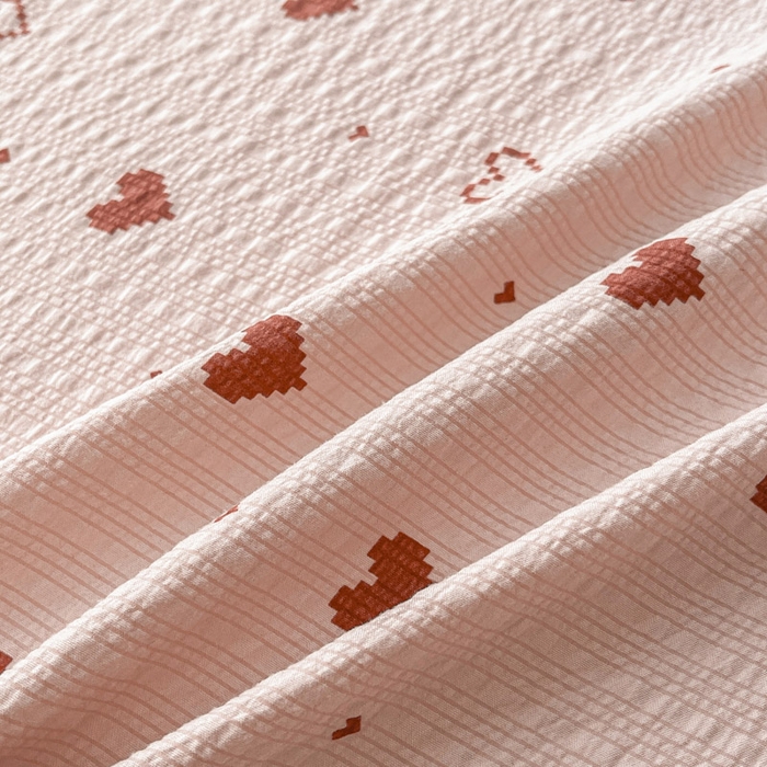 91家纺网 家纺一手货源 找家纺 几禾 2026新款高克重泡芙纱~印花款（单床单）-110g CD-朦胧粉心