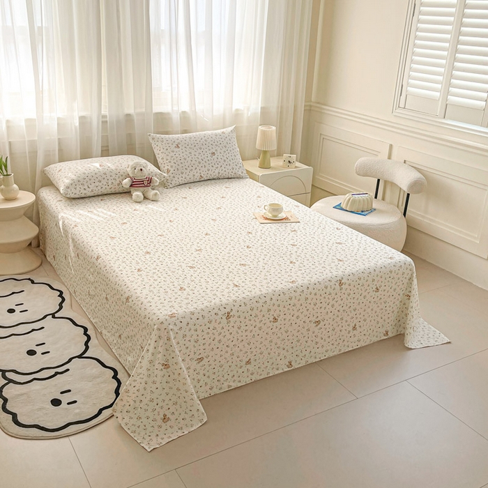 91家纺网 家纺一手货源 找家纺 几禾 2026新款高克重泡芙纱~印花款（单床单）-110g CD-木马小花团