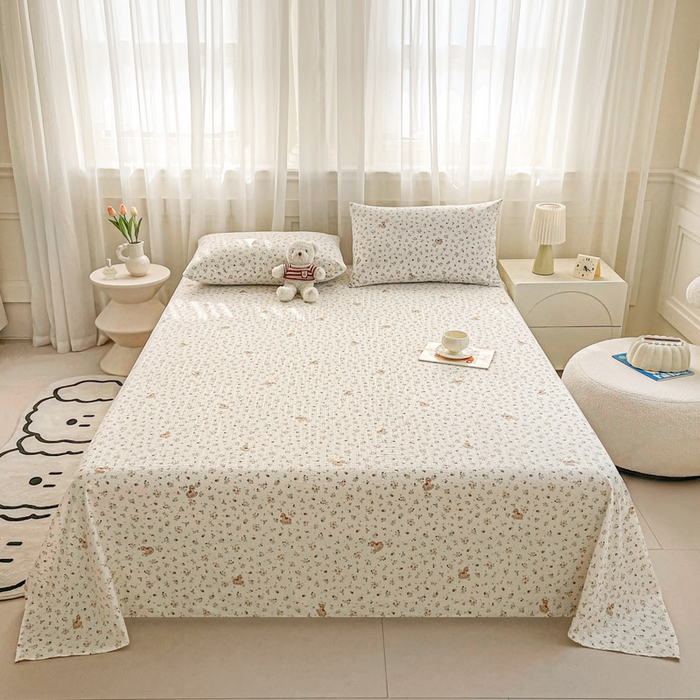 91家纺网 家纺一手货源 找家纺 几禾 2026新款高克重泡芙纱~印花款（单床单）-110g CD-木马小花团