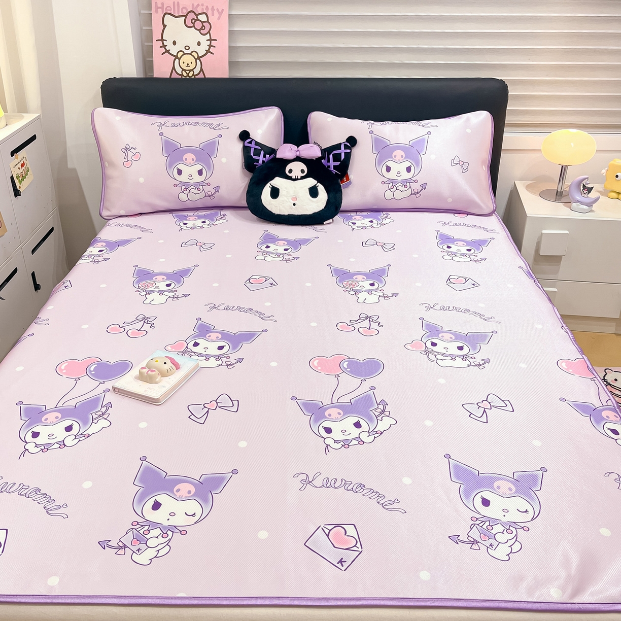 91家纺网 家纺一手货源 找家纺 暮思家居 2026新款三丽鸥正版授权数码印花A类可机洗1200D冰丝凉席三件套平铺款系列 平铺款-气球库洛米