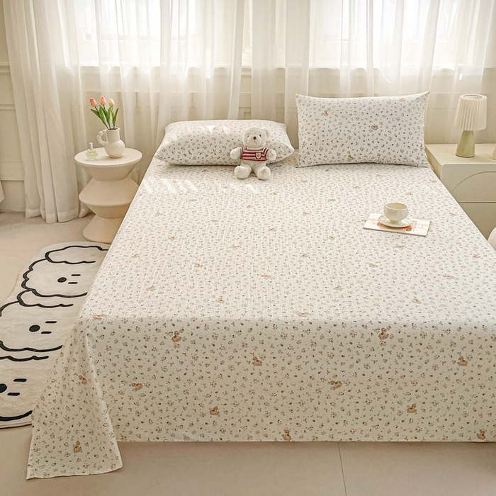 91家纺网 家纺一手货源 找家纺 几禾 2026新款高克重泡芙纱~印花款（单床单）-110g CD-木马小花团