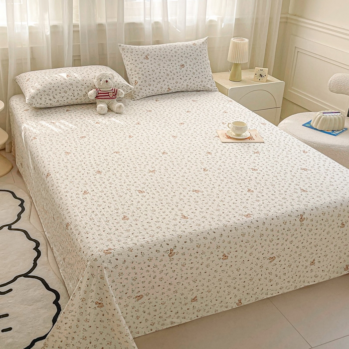 91家纺网 家纺一手货源 找家纺 几禾 2026新款高克重泡芙纱~印花款（单床单）-110g CD-木马小花团