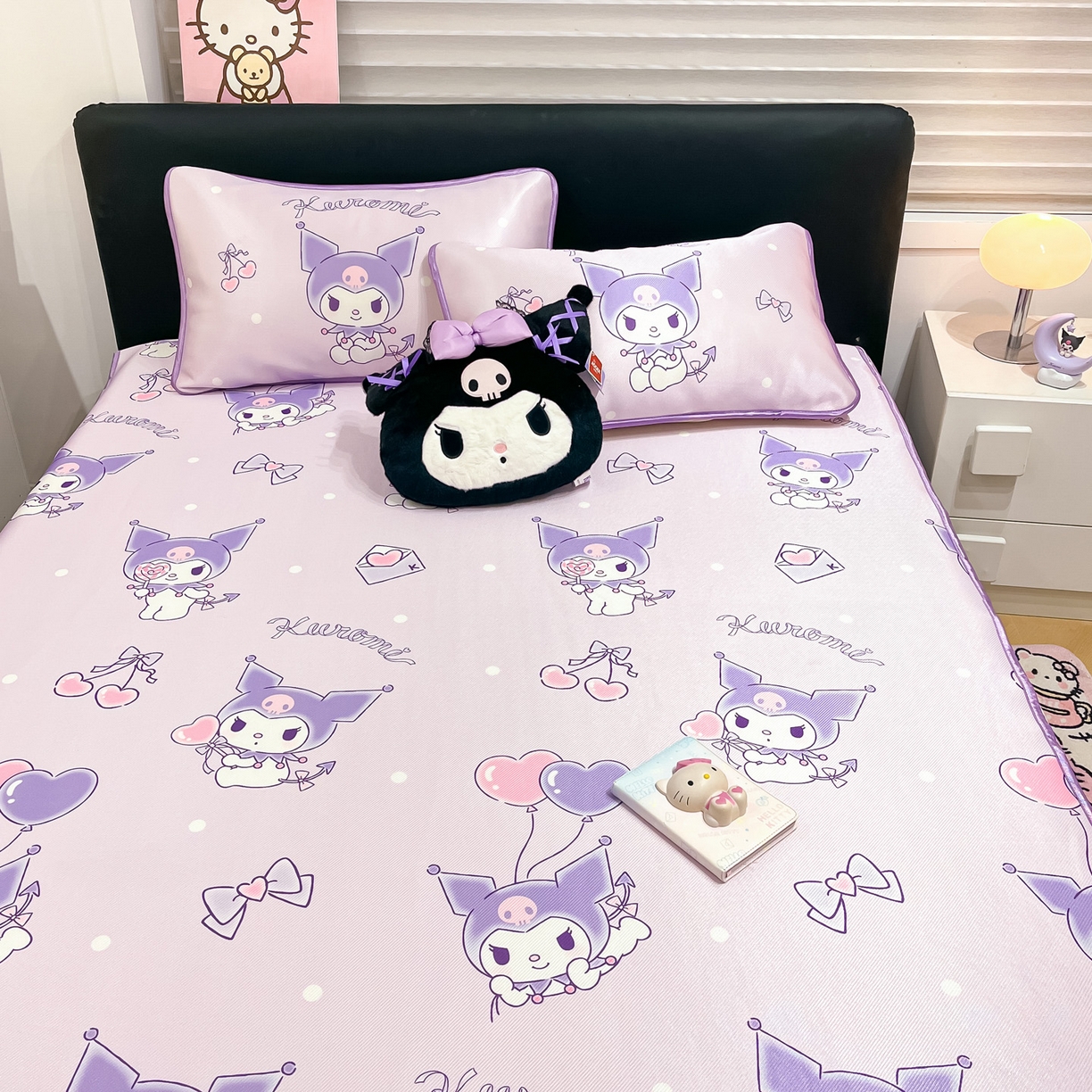 91家纺网 家纺一手货源 找家纺 暮思家居 2026新款三丽鸥正版授权数码印花A类可机洗1200D冰丝凉席三件套平铺款系列 平铺款-气球库洛米