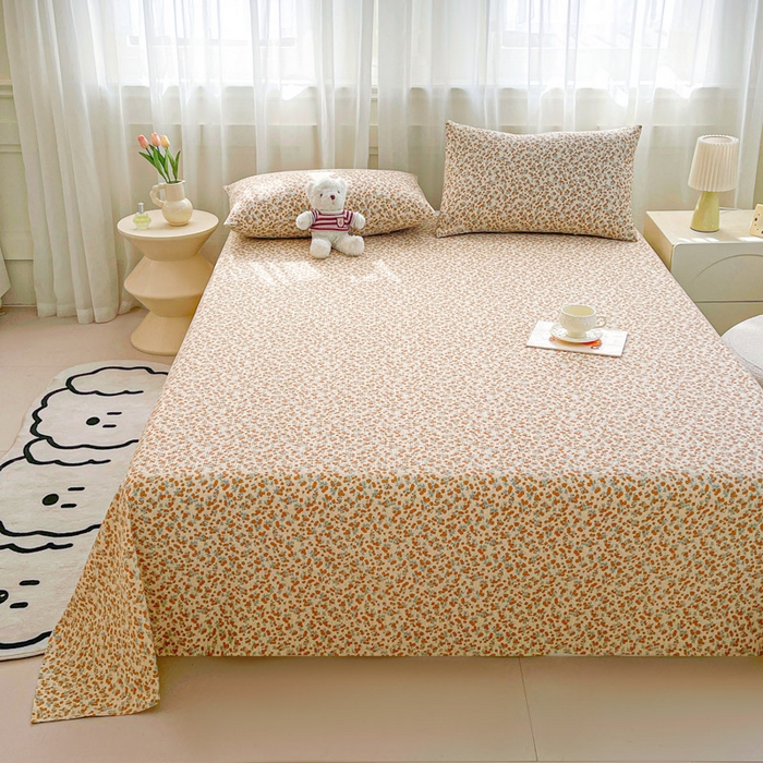 91家纺网 家纺一手货源 找家纺 几禾 2026新款高克重泡芙纱~印花款（单床单）-110g CD-暖橘枝