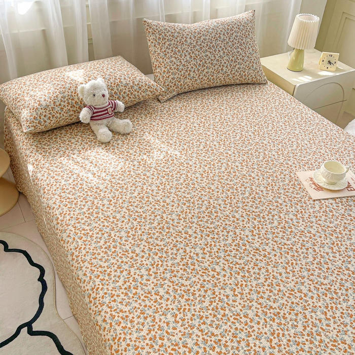 91家纺网 家纺一手货源 找家纺 几禾 2026新款高克重泡芙纱~印花款（单床单）-110g CD-暖橘枝