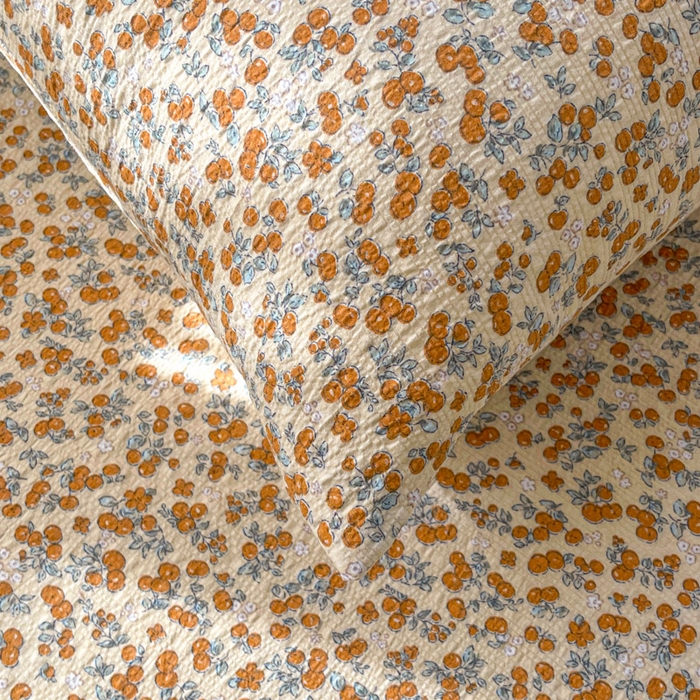 91家纺网 家纺一手货源 找家纺 几禾 2026新款高克重泡芙纱~印花款（单床单）-110g CD-暖橘枝