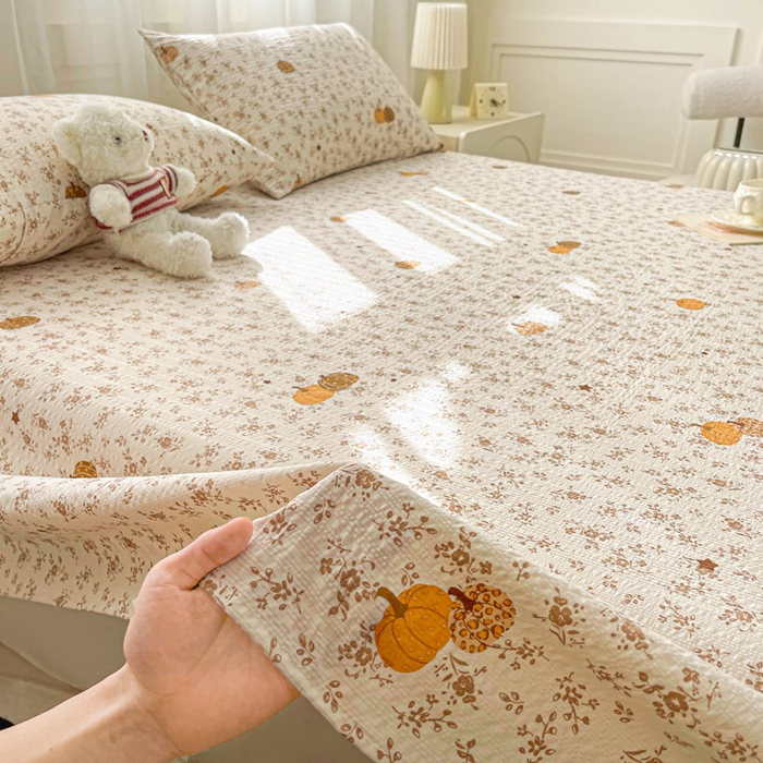 91家纺网 家纺一手货源 找家纺 几禾 2026新款高克重泡芙纱~印花款（单床单）-110g CD-秋末南瓜星