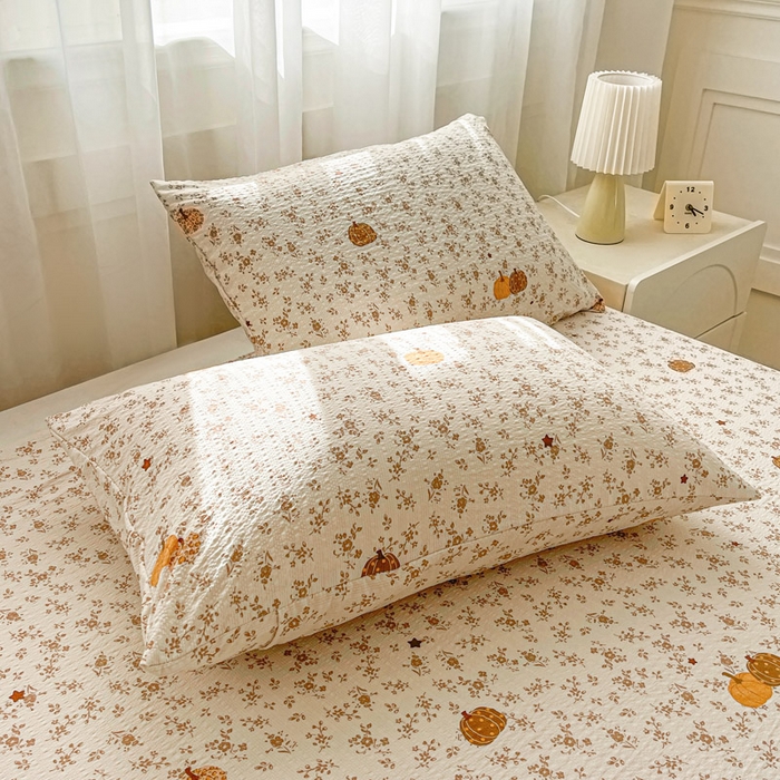 91家纺网 家纺一手货源 找家纺 几禾 2026新款高克重泡芙纱~印花款（单床单）-110g CD-秋末南瓜星