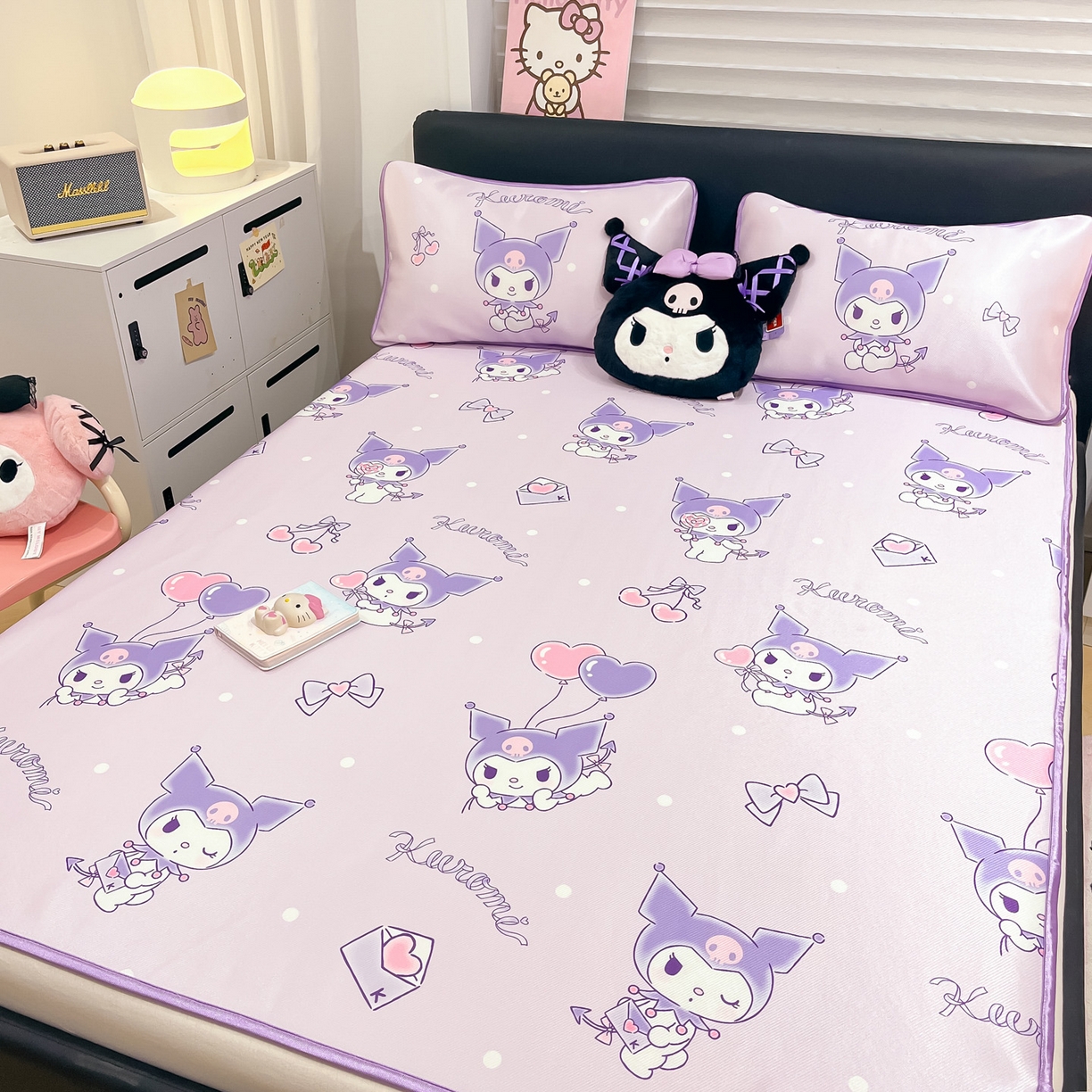 91家纺网 家纺一手货源 找家纺 暮思家居 2026新款三丽鸥正版授权数码印花A类可机洗1200D冰丝凉席三件套平铺款系列 平铺款-气球库洛米