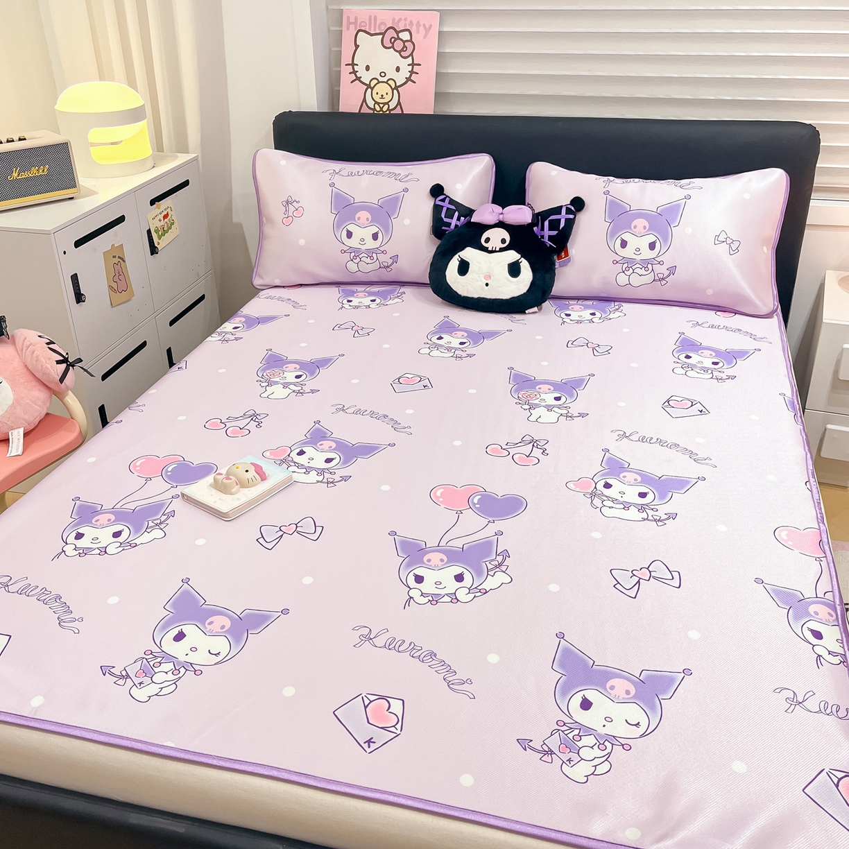 91家纺网 家纺一手货源 找家纺 暮思家居 2026新款三丽鸥正版授权数码印花A类可机洗1200D冰丝凉席三件套平铺款系列 平铺款-气球库洛米