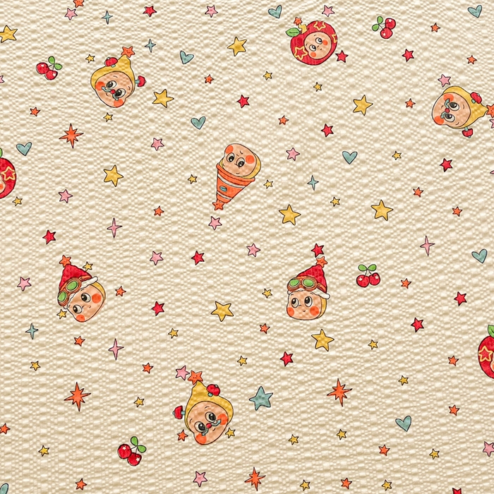 91家纺网 家纺一手货源 找家纺 几禾 2026新款高克重泡芙纱~印花款（单床单）-110g CD-软糖 旧街星星