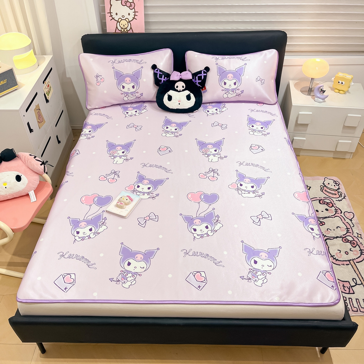 91家纺网 家纺一手货源 找家纺 暮思家居 2026新款三丽鸥正版授权数码印花A类可机洗1200D冰丝凉席三件套平铺款系列 平铺款-气球库洛米