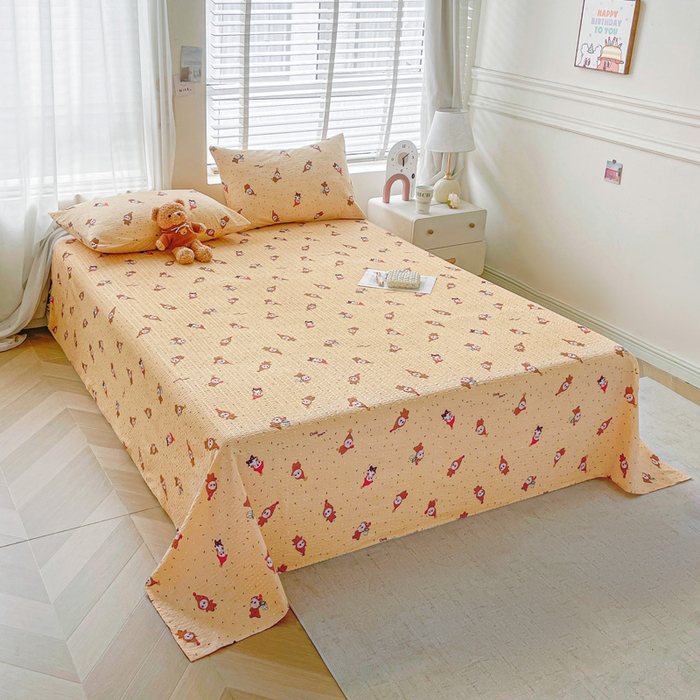 91家纺网 家纺一手货源 找家纺 几禾 2026新款高克重泡芙纱~印花款（单床单）-110g CD-软糖 星星糖豆