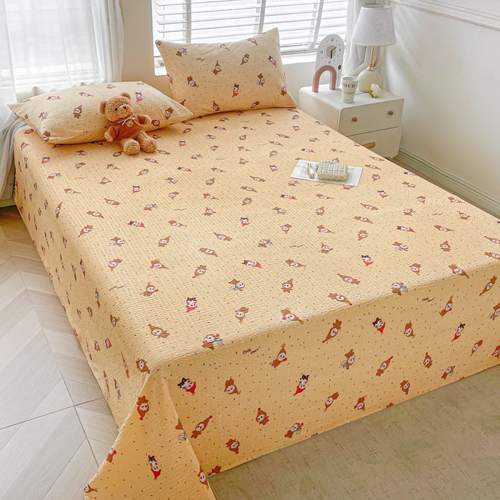 91家纺网 家纺一手货源 找家纺 几禾 2026新款高克重泡芙纱~印花款（单床单）-110g CD-软糖 星星糖豆