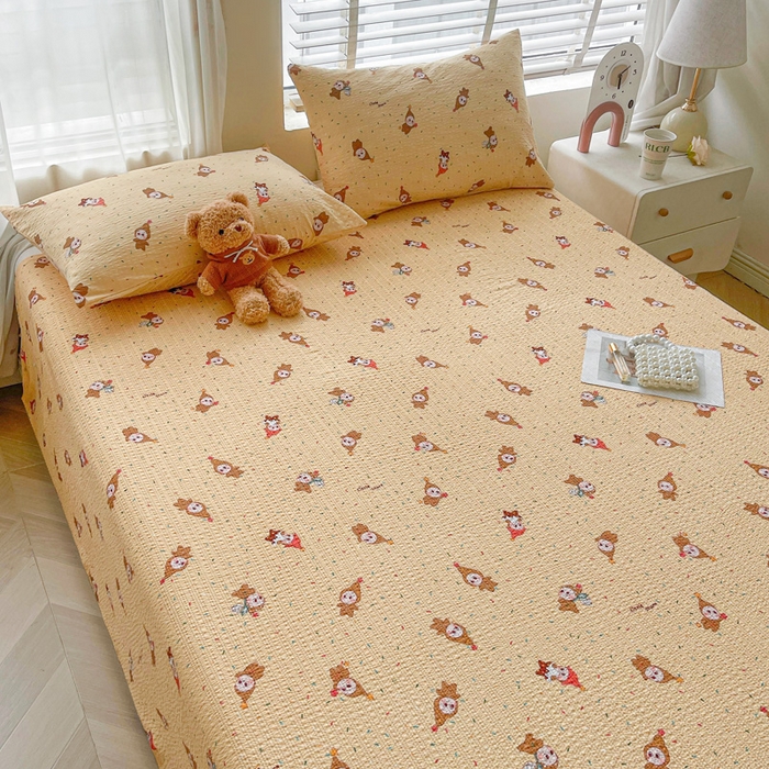 91家纺网 家纺一手货源 找家纺 几禾 2026新款高克重泡芙纱~印花款（单床单）-110g CD-软糖 星星糖豆