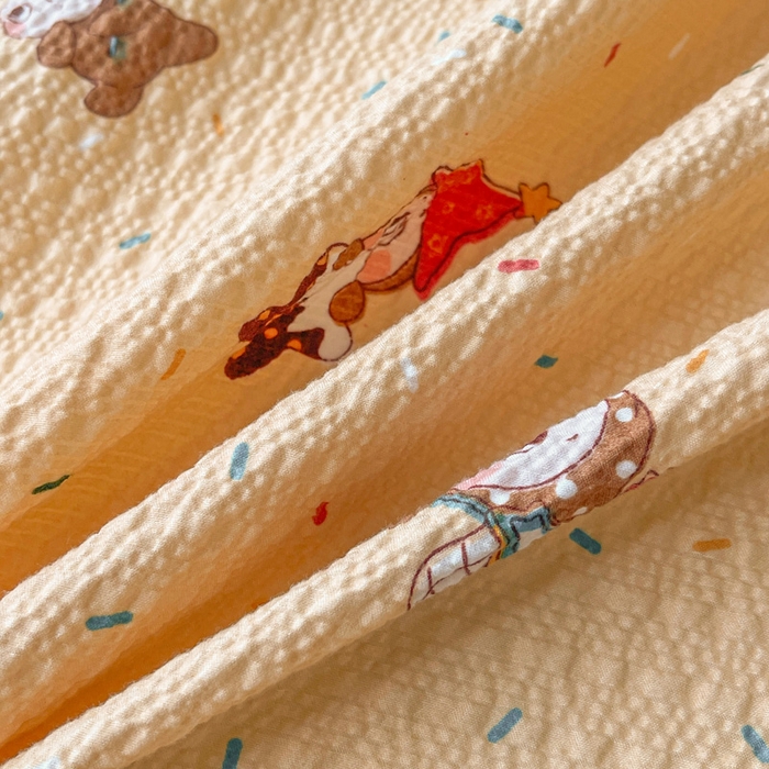 91家纺网 家纺一手货源 找家纺 几禾 2026新款高克重泡芙纱~印花款（单床单）-110g CD-软糖 星星糖豆