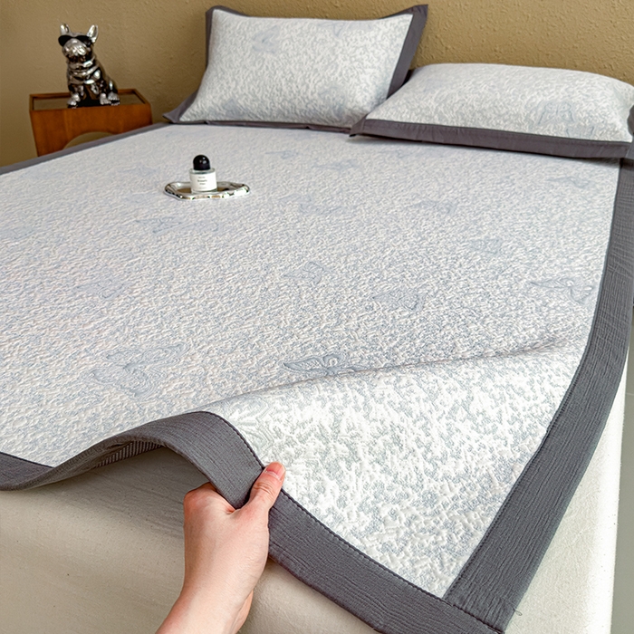 几禾 2026新款凉感抗菌提花豆豆凉席蝶舞花语 床席-蝶舞花语-淡蓝