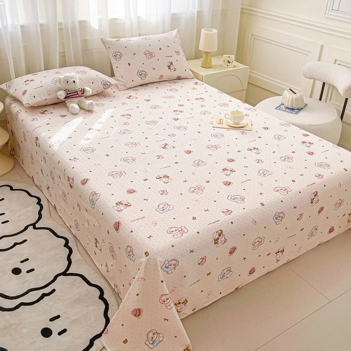 91家纺网 家纺一手货源 找家纺 几禾 2026新款高克重泡芙纱~印花款（单床单）-110g CD-甜品萌狗